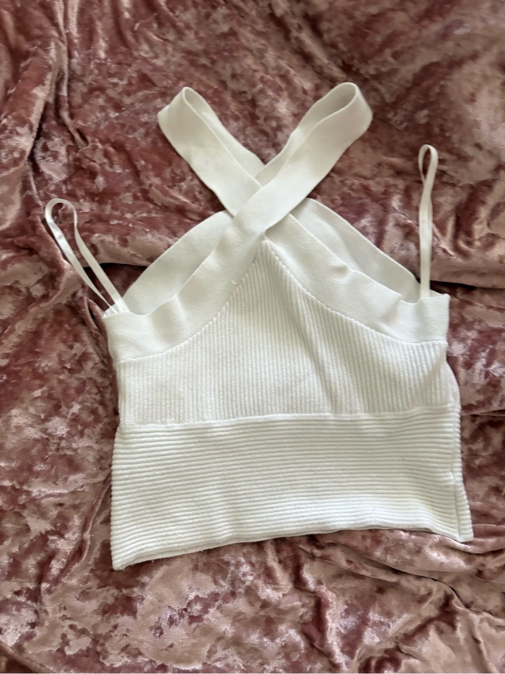 White Ribbed Crisscross Strap Tank Top - Women